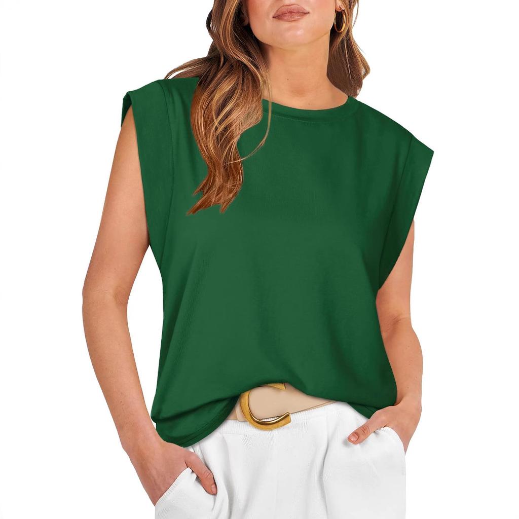 Women's Round Neck Sleeveless Cap Shoulder Loose Fit Elegant Commute Tank Top Solid Color Casual Tee