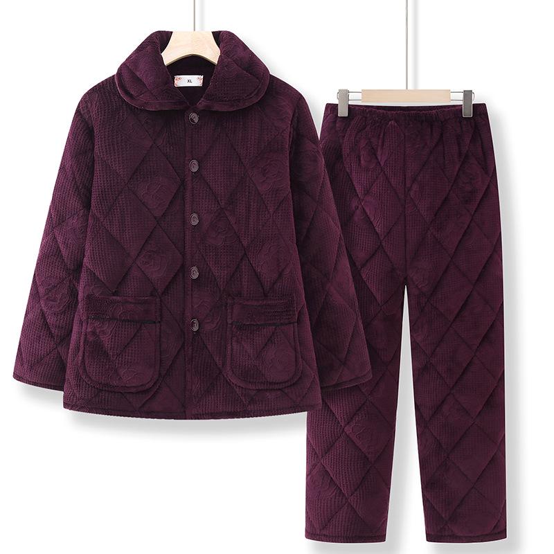 

Winter Pajama Set for Older Women - Cozy Velvet Loungewear & Warm Cotton Jacket 3XL (140-160 lbs)