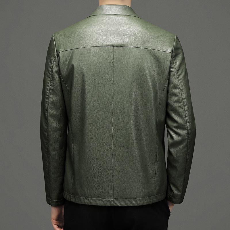 Sheep leather jacket men's spring and autumn velvet thickened coat stand collar casual leather jacket