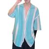 Summer Men Shirt Knitted Color Matching Lapel Elastic Japanese Style Single-breasted Short Sleeves Retro Antu-shrink Casual Vacation Beach Knitwear