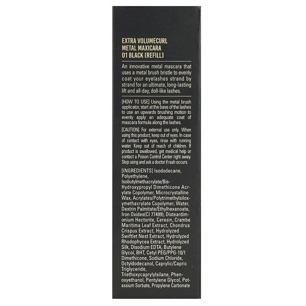 Extra Voluminous Metal Maxi Cara Refill, 01 Black, 4Ml(0.13Fl Oz)
