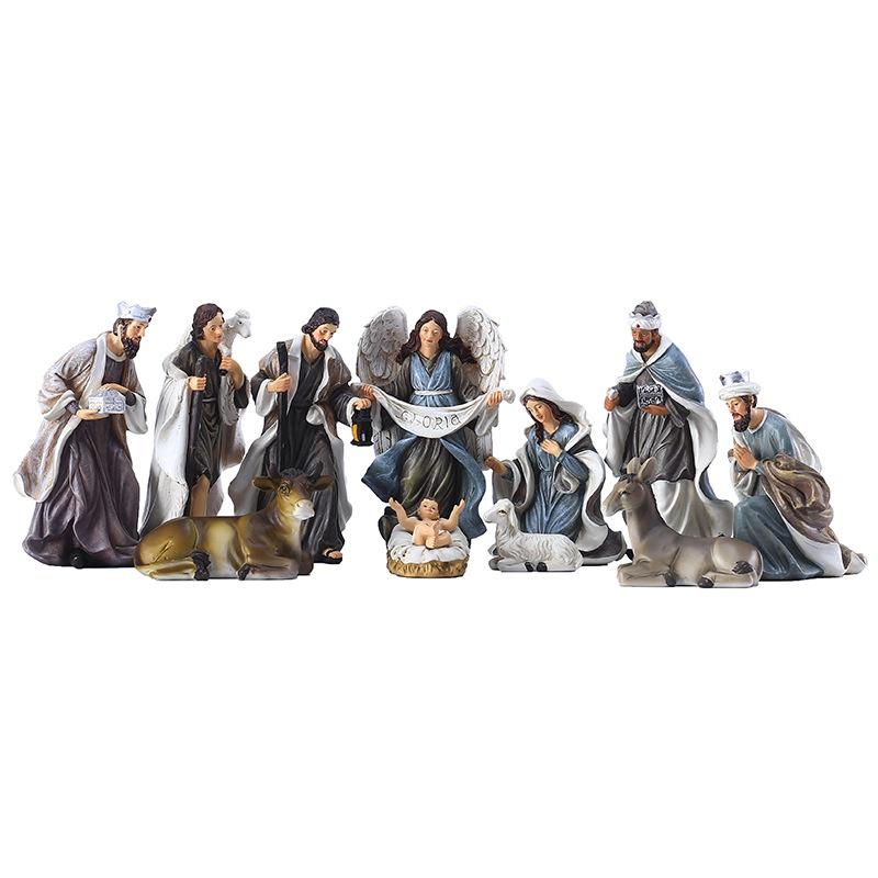 11pcs15cm Height Christ Birth of Jesus Ornament Gifts Nativity Scene Crafts Resin Christmas Manger Decoration Catholic Figurines Light Grey