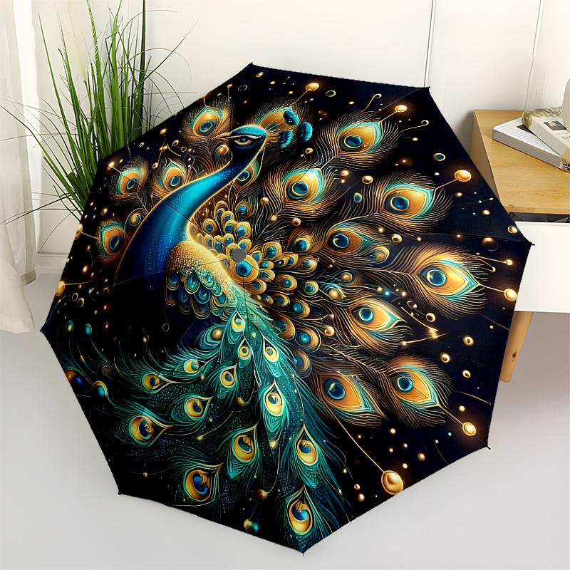 

1pc Enchanted Peacock Feather Artwork Umbrella with Plastic Handle,Suitable for All Seasons Home Travel Outdoor UmbrellaB1618