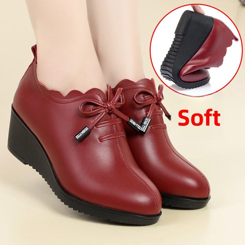 Casual Wedge Heels, Soft Leather, Soft Sole, Comfortable and Lightweight, Perfect for Spring and Autumn