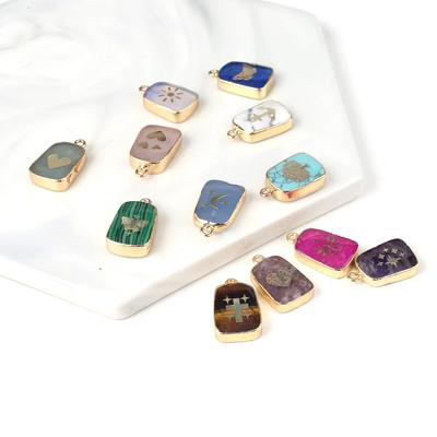 2 pçs pequeno pingente natrual pedra rosa quartzo/malaquita dos desenhos animados pingente para fazer jóias diy brincos pulseira acessório