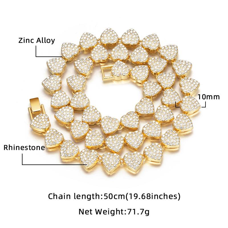 18-60Cm Hip Hop Heart Zircon Chain Bracelet Necklace Shiny   Rock Party Jewelry Gift