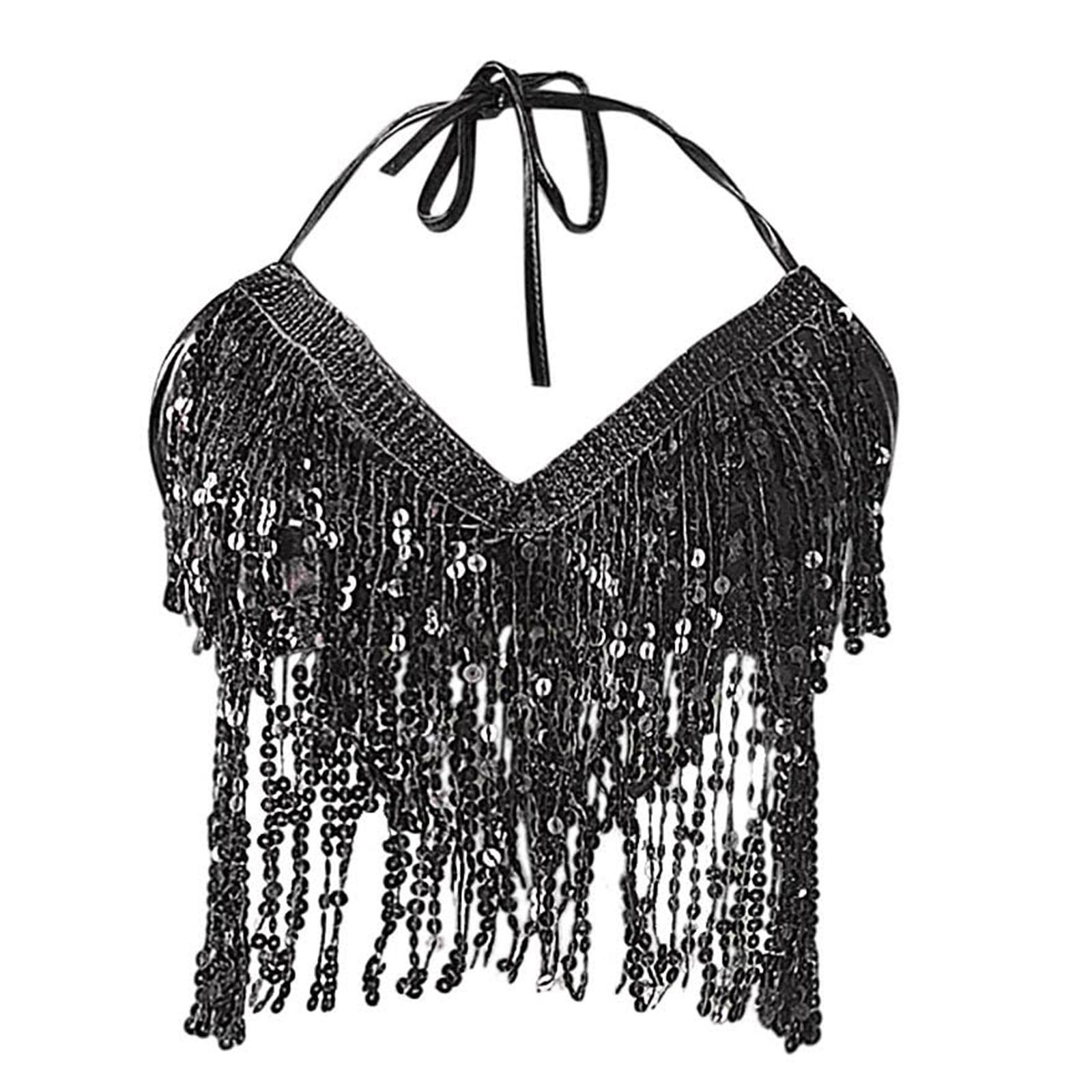 Ladies  Performance Tops, Belly Dance Bras, Sexy Stage Fringe Clothes One Size чёрный