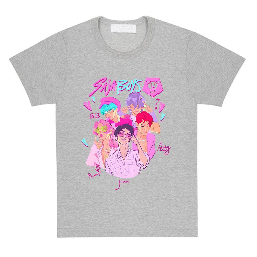 საძა ბოის კომფორტ კოლორსის მაისური KPop დემონი მონადირეების პრინტით მაისური ზაფხულის მოკლემკლავიანი ბამბის მაისური მოდური ქალის მამაკაცის ტანსაცმელი