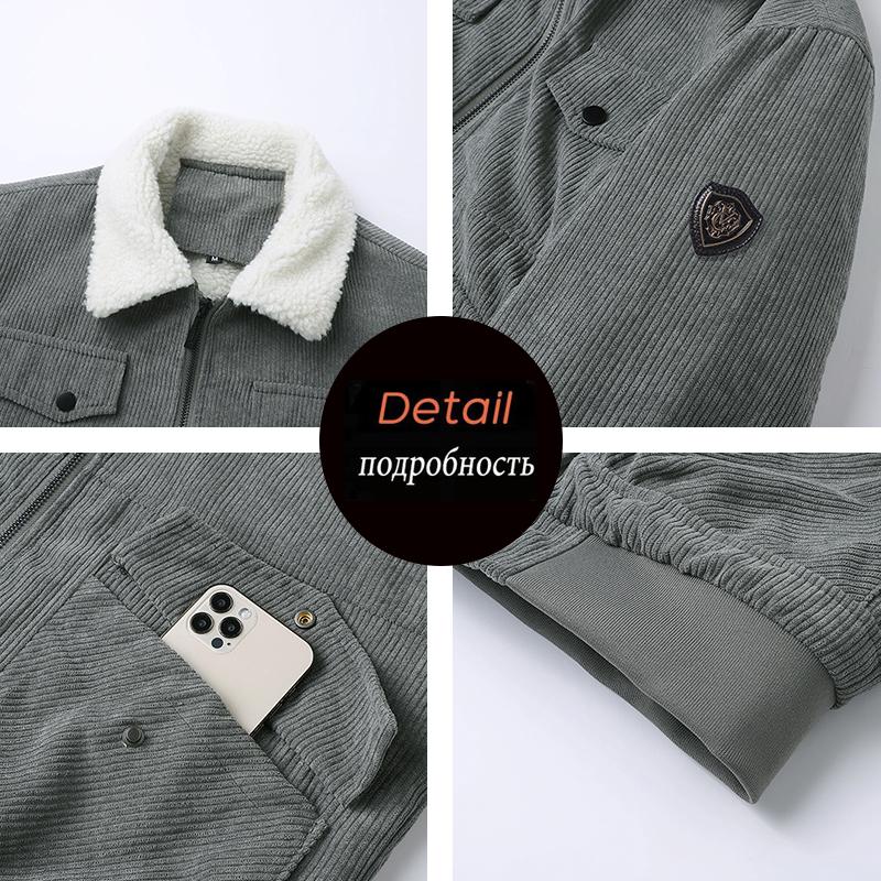 Winter Men Fleece Casual Corduroy Jacket Coat Man Thick Vintage Lapel Jacket Parka Man Cargo Classic Sherpa Jacket Plus Size 8XL