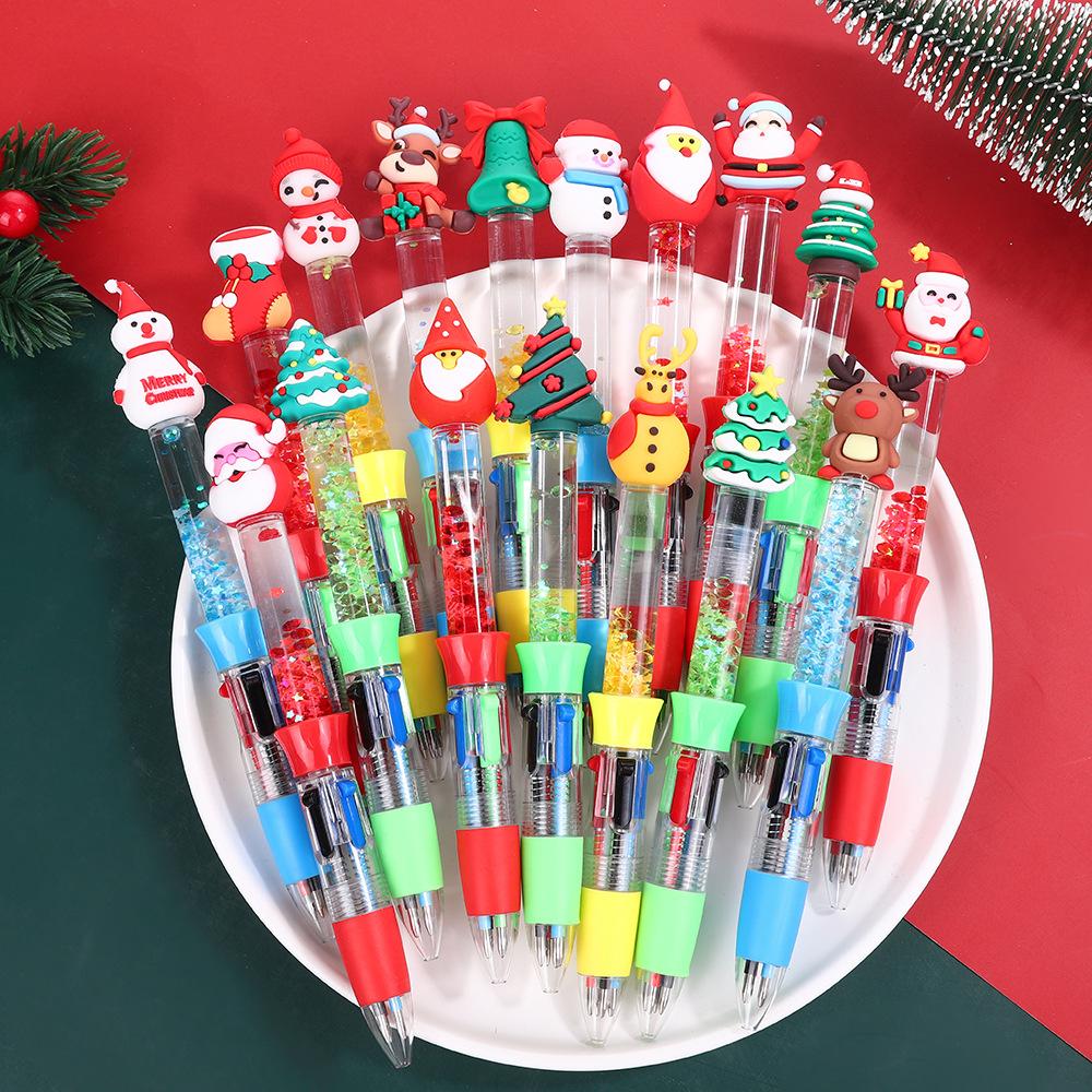 40Pcs Santa Claus Quicksand Four-color Ballpoint Pen Hand Account Pen Press Color Stationery Prize Gift Writing Tools Holiday Gift Novelty Stationery