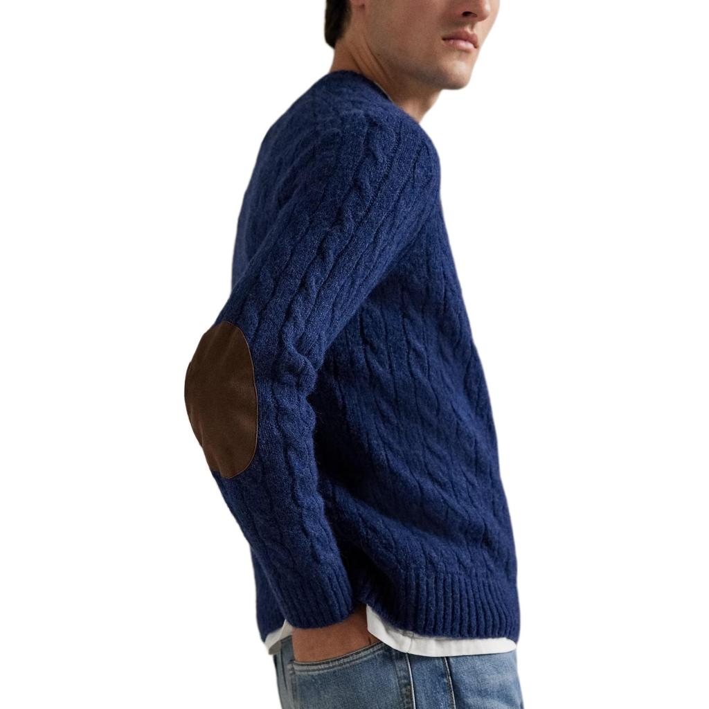 Polo Ralph Lauren Regular Fit Suede And Knit Twisted Cable Long Sleeve Sweater Men sweater 710979095-001