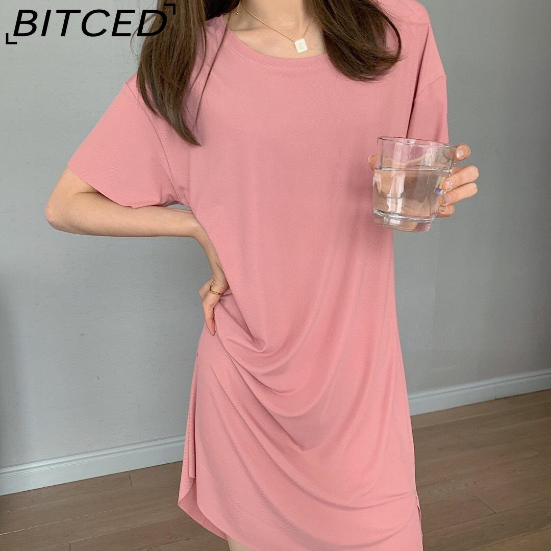 BITCED Летнее Охлаждающее Макси-платье для Женщин Домашняя Одежда Средней Длины Однотонное Свободное Повседневное Ночное Платье Подходит для Ношения Днем One size