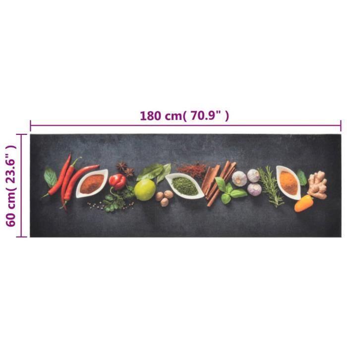 VidaXL Tapis de cuisine lavable impression d'épices 60x180 cm velours 136541