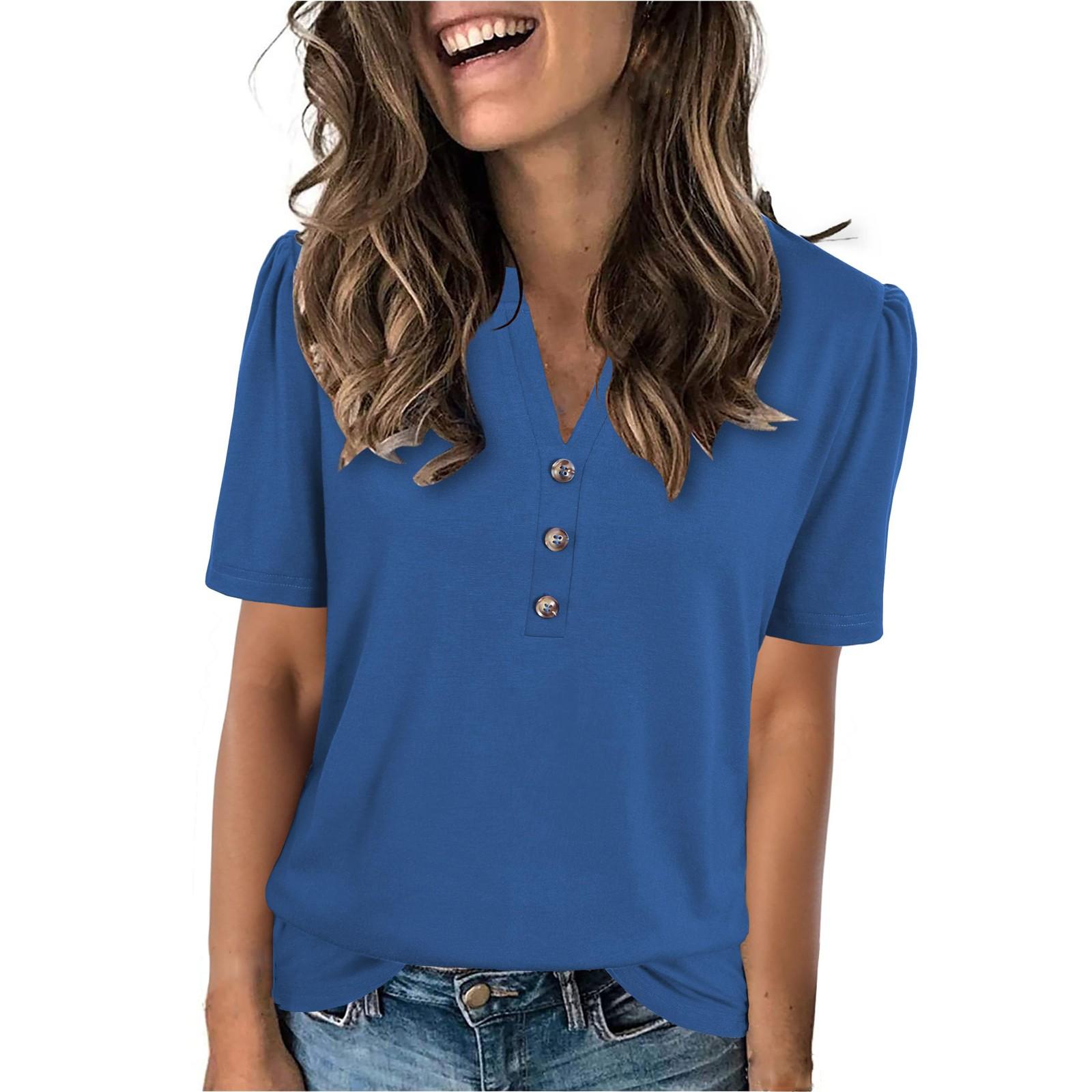 

Женские повседневные свободные рубашки модные топы футболки футболки S синий