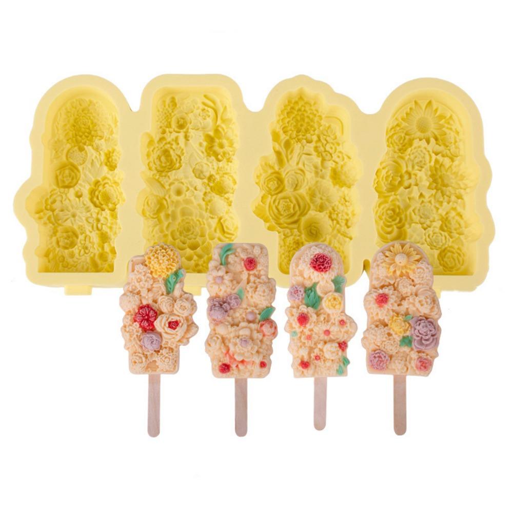 Food Grade Carved Flower Popsicle Mold Silicone Popsicles Maker Flower Ice Cream Molds for Home