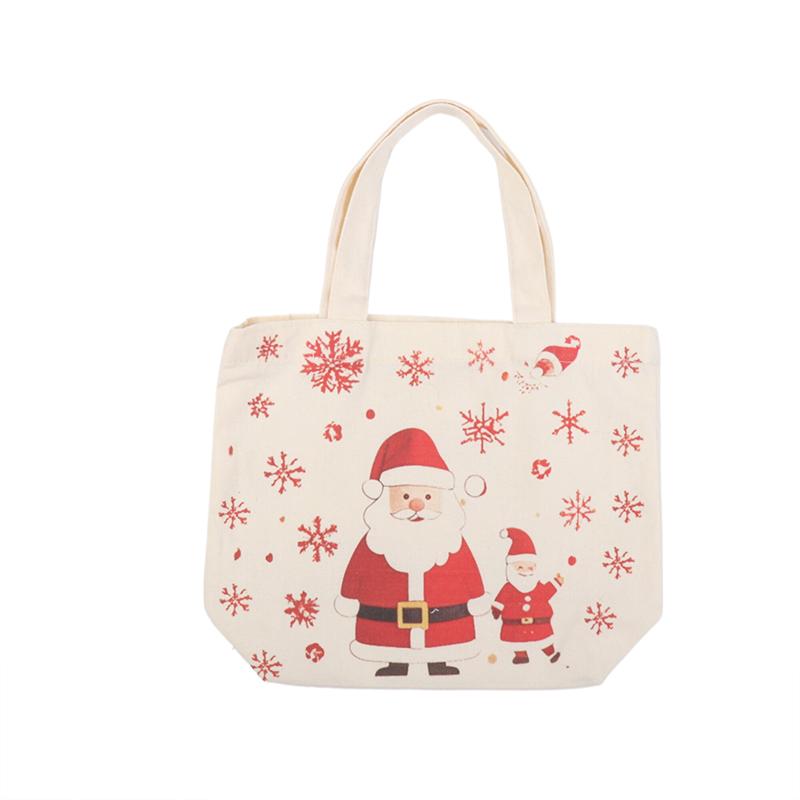 Christmas Gift Bags Cartoon Santa Claus Elk Christmas Tree Tote Canvas Bag Large Capacity Holiday Shopping Bag Happy New Year
