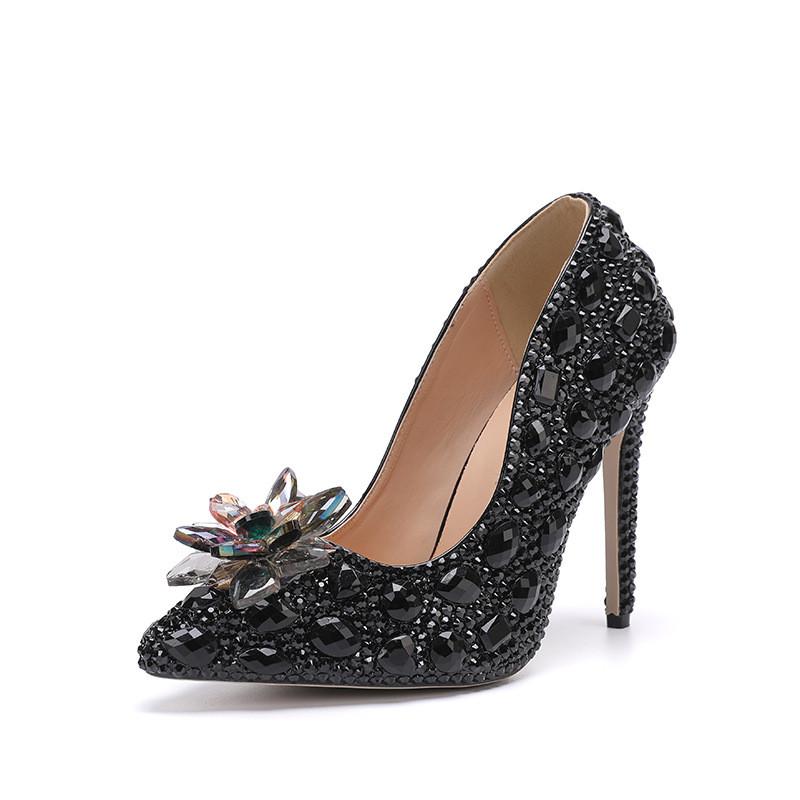 Fashion Luxury Handmade Full Diamonds Rhinestones Women Pumps Fashion Crystal Flowers Stiletto High Heels Lady Banquet Wedding Shones