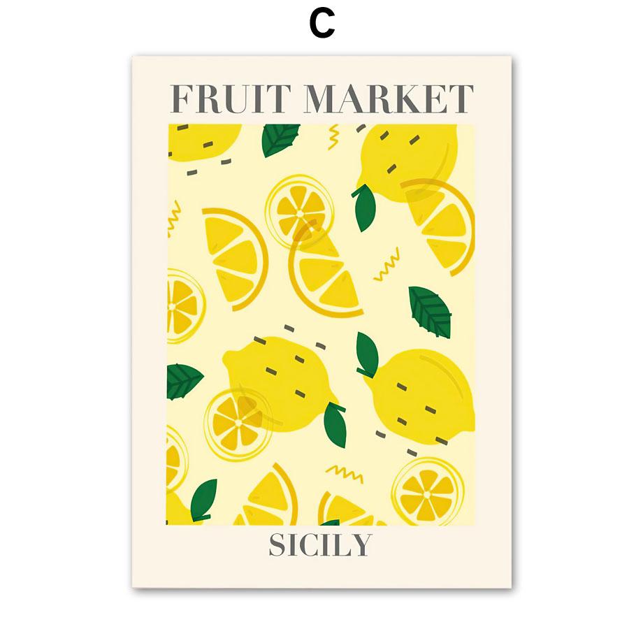 Innendruck Zitrone Orange Wandkunst Leinwandgemälde William Morris Heimdeko Poster Schlafzimmer Obstmarkt Wohnzimmer Kiwi