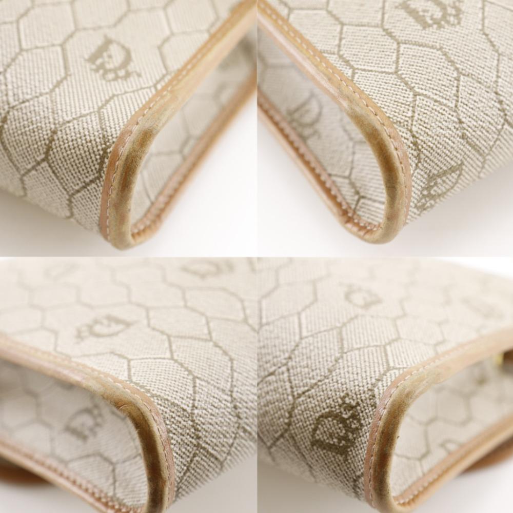 Dior Honeycomb Pattern Shoulder Bag vintage beige PVC Women Used