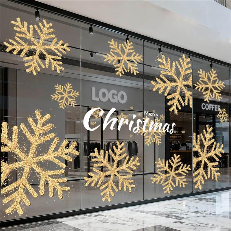 Christmas Gold Snowflake Electrostatic Window Stickers for Glass and Door Decorations