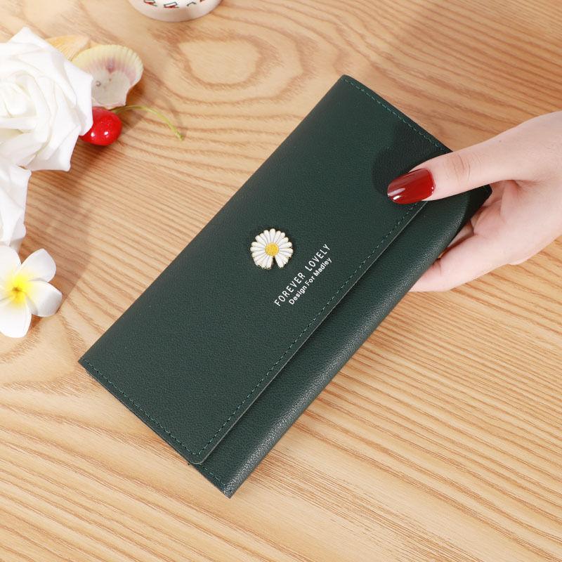 Women's Long Zipper Wallets Simple Daisy Versatile Mobile Phone Bag Solid Color Large Capacity Casual Purse