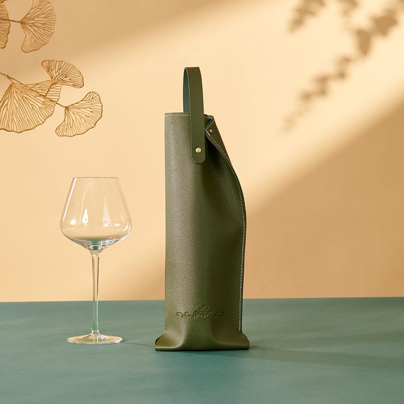 Luxury Customizable Red Wine Leather Gift Bag for Single Bottle