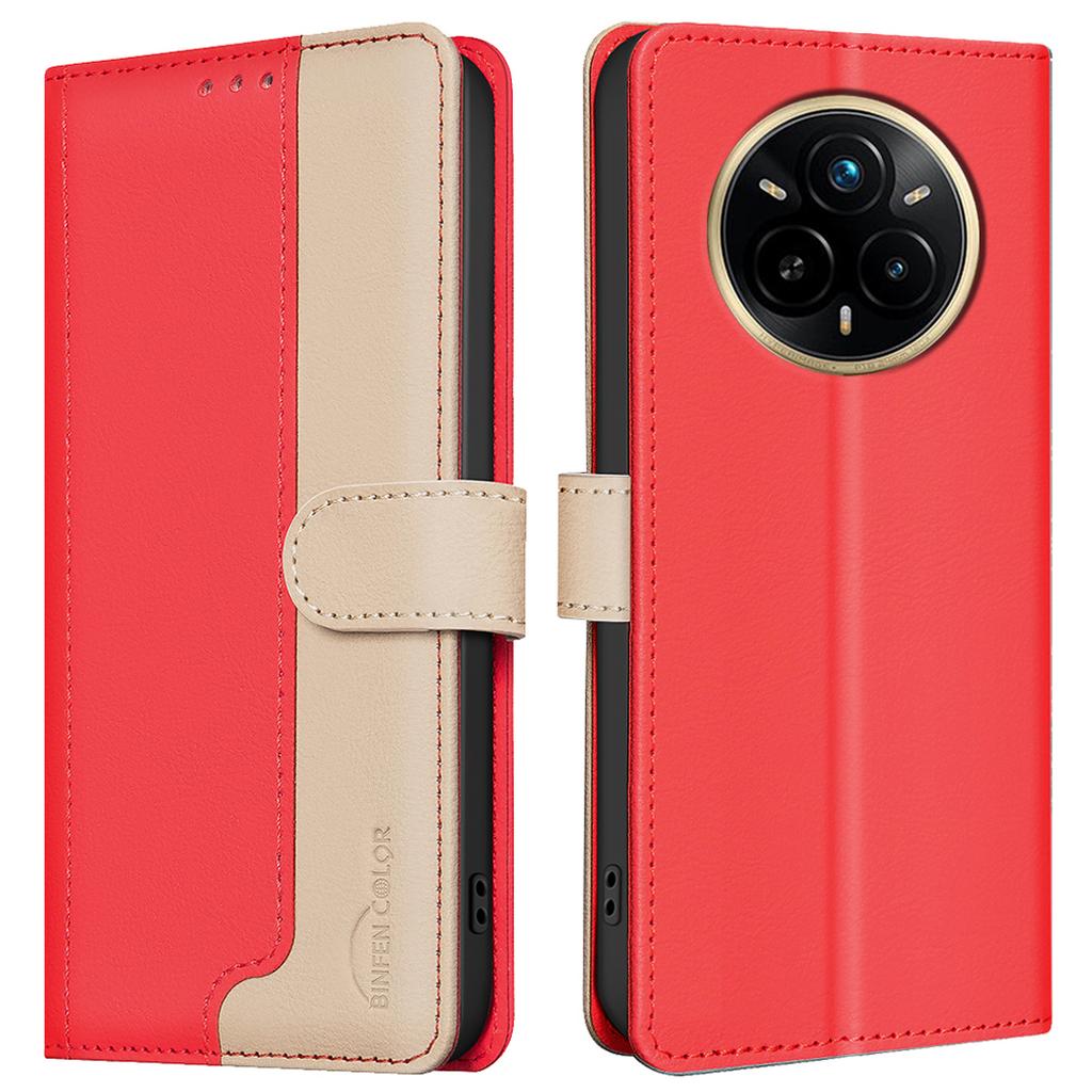 BINFEN COLOR BF33 für Realme 14 Pro 5G Lederhülle Spleißfarbe RFID-Blockierendes Portemonnaie Ständer Handyhülle