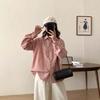 2025 Autumn/Winter Retro Brushed Print Cardigan Long Sleeve Lapel Shirt Women's Slim Top