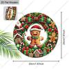 Gingerbread Man Christmas Wreath Round Wooden Hanging Sign, Xmas Front Door Wall Decor