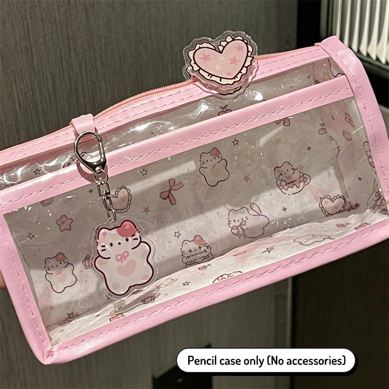 Cute Cartoon Translucent Pencil Case Double Layer Large Capacity Stationery Storage for Kids Students Art Class School Use