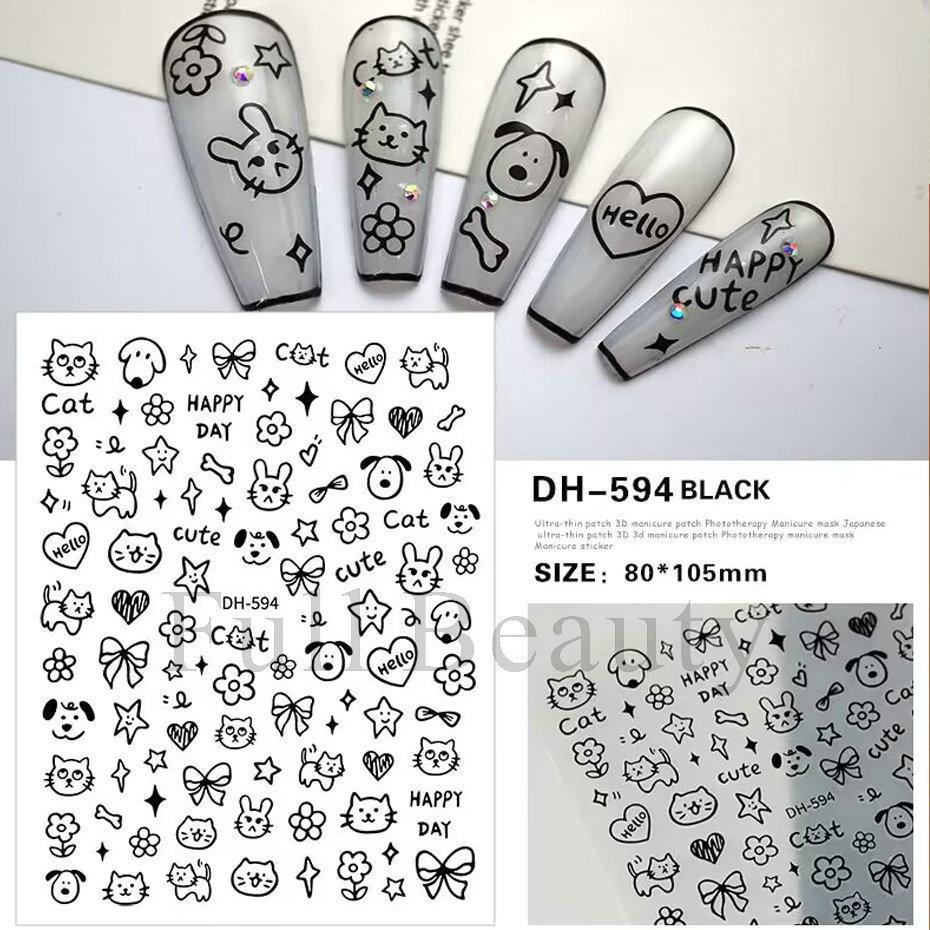 Nail Art Sticker, Little Spirit Snake, Moon, Mango, Gold And Silver, Black And White Snake Cartoon Nail Sticker.