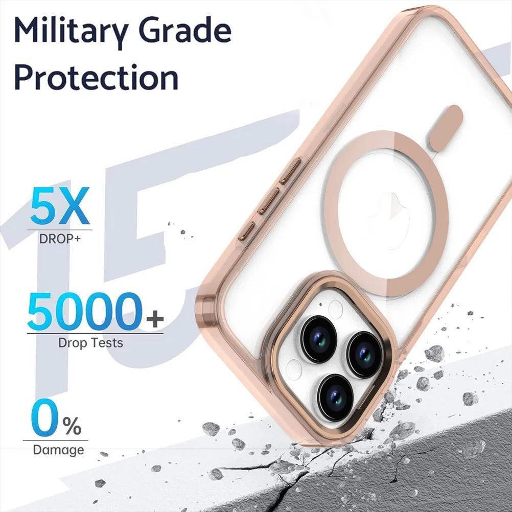 Powerful Magnetic for Magsafe Ring Metal Lens Buttons Clear Phone Case For 16E 15 14 13 12 11 Pro Max X XR Protect Cover