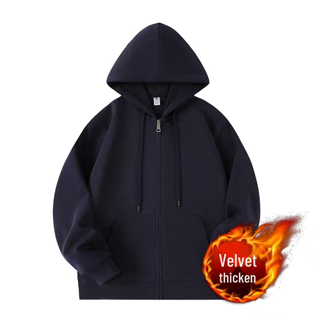 Unisex American Retro Oversize Heavyweight Zip-Up Hoodie with Plus Velvet, Loose Fit, Autumn/Winter Sportswear Cardigan.