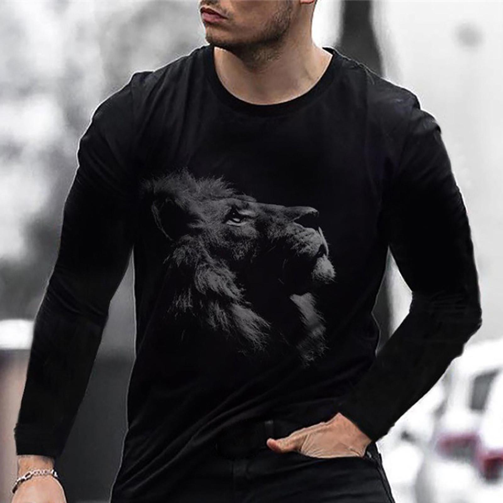 

Long Sleeve Tee Shirts For Mens Fashion Printed T-Shirt Tops Casual Sport XXXL