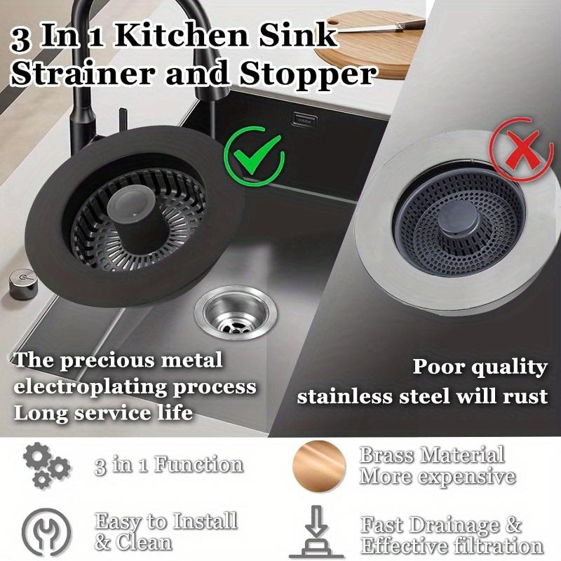 3-in-1 Kitchen Sink Stopper, Pop-Up Kitchen Sink Sewer Strainer, with An Extra Basket Strainer for U.S Standard 3-1/2-Inch Kitchen Sink Sewer Stopper,