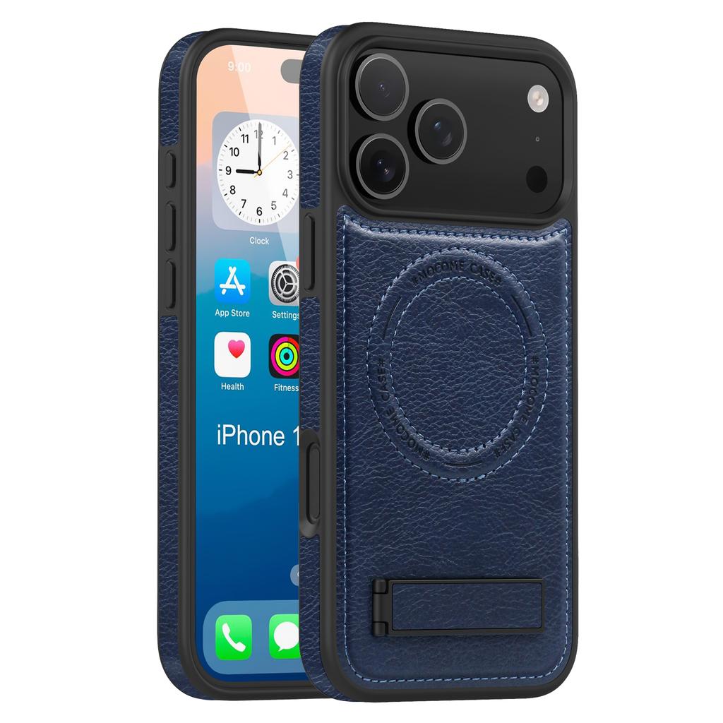 Luxury Magnetic Wireless Charging Leather Phone Case For Magsafe Case For iPhone 17 16 Pro Max 15 14 Plus Back Cover Holder Stand