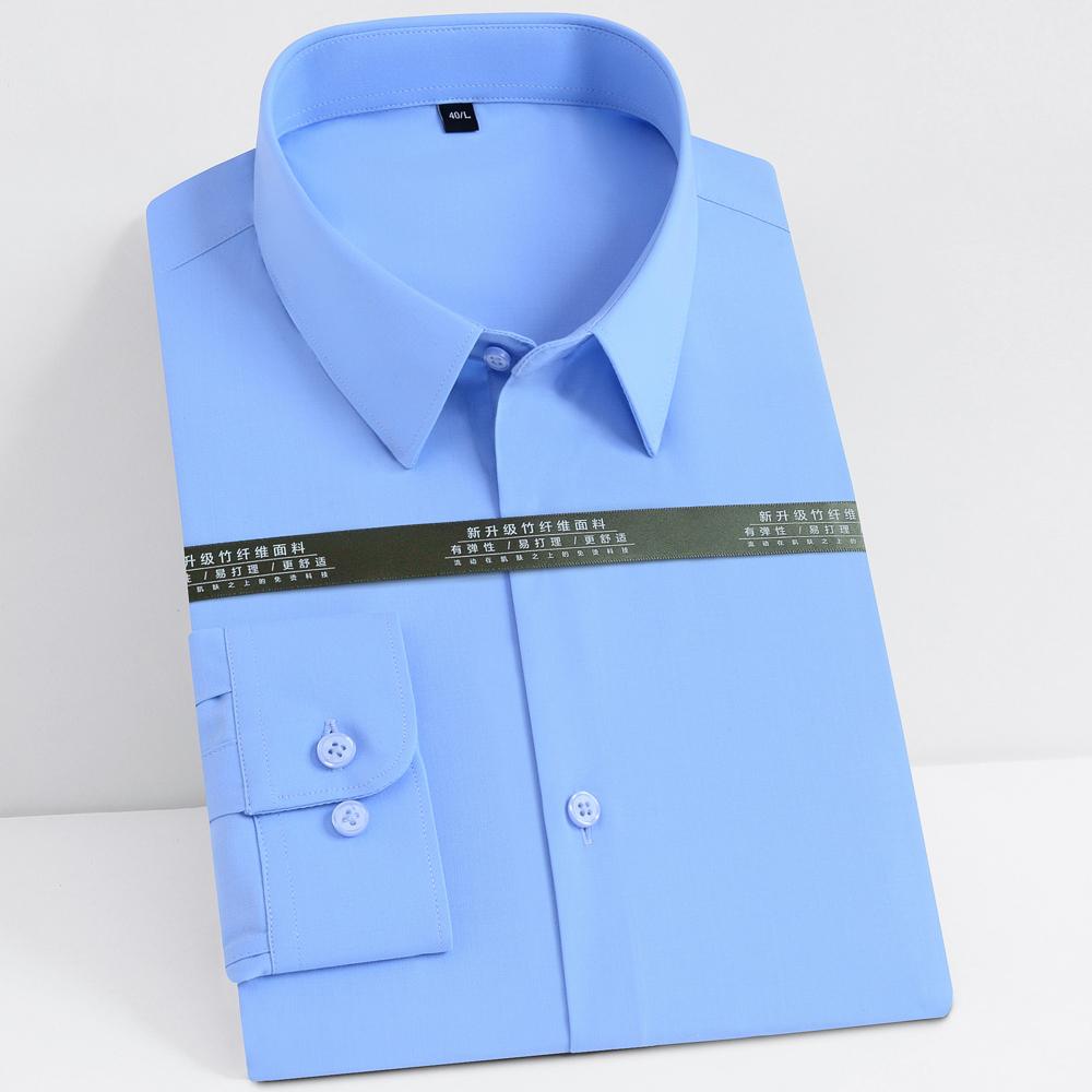 Pánská pružná košile s dlouhým rukávem z bambusového vlákna klasického střihu jednobarevná na knoflíky - Formální oblečení pro zralé muže - Ideální pro všechna roční období