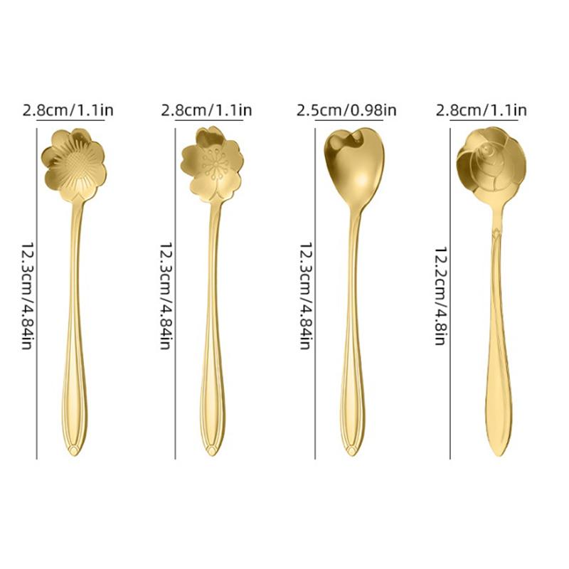 Roestvrijstalen Lepel en Bestekset, Koffielepel, Roerlepel, Kersengebloesem, Chrysant, Roos, Hartvormige Lepel