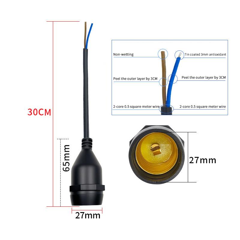 Universal E27 Lamp Holder Copper Screw Thread Waterproof Lamp Base Flame Retardant Pvc Wire Lamp Holder Outdoor Use