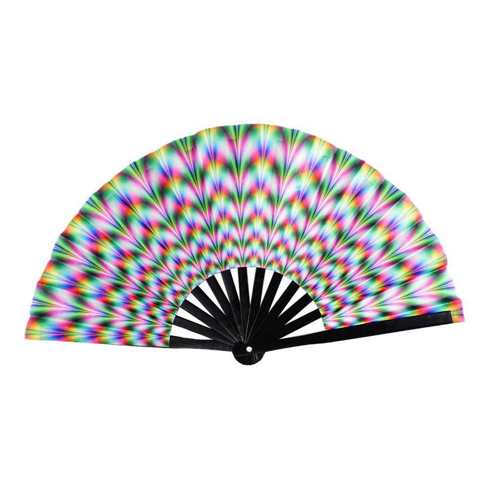 New Foldable Bamboo Fan 33cm Lightweight Holding Laser Colors Hand Fan Portable PVC Clack Clapping Fans for Line Dancing