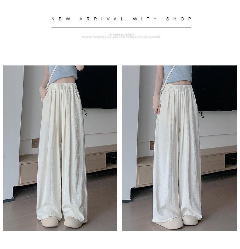 Women's High-Waisted Ice Silk Textured Wide-Leg Pants - Douyin Quality, White, Slimming, 2025 New Arrival