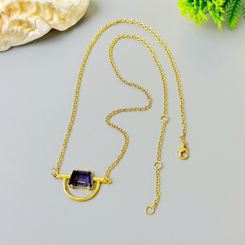 Fashion High Sense Geometric Needle Stud Earrings Temperament Zircon Half Circle Necklace Fashion Collarbone Chain