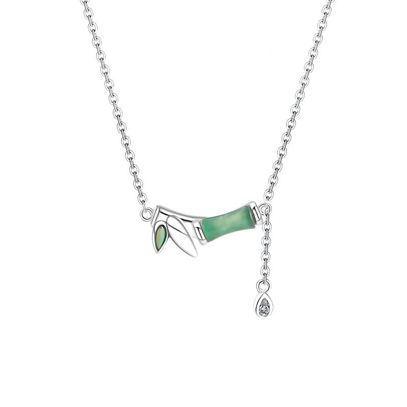 Colier Ritm de Bambus pentru Femei Design Nișă de Lux Ușor Lanț Claviculă Colier cu Pandantiv Diamant