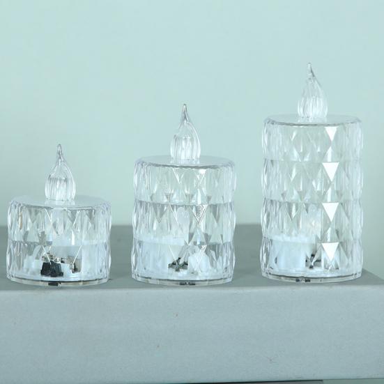 3 Stück Kristall-Kerzenlichter, elektronische flammenlose LED-Licht-Tischlampe für Hochzeitsfeier, Heimdekoration