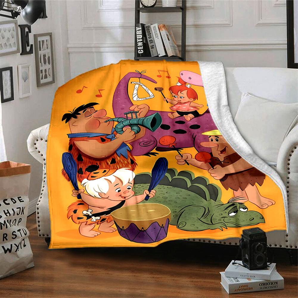 1pc Flintstones Flannel Throw Blanket HD Printed Lightweight Soft Warm All Season Blanket for Sofa, Bed, Travel, Camping Machine Washable