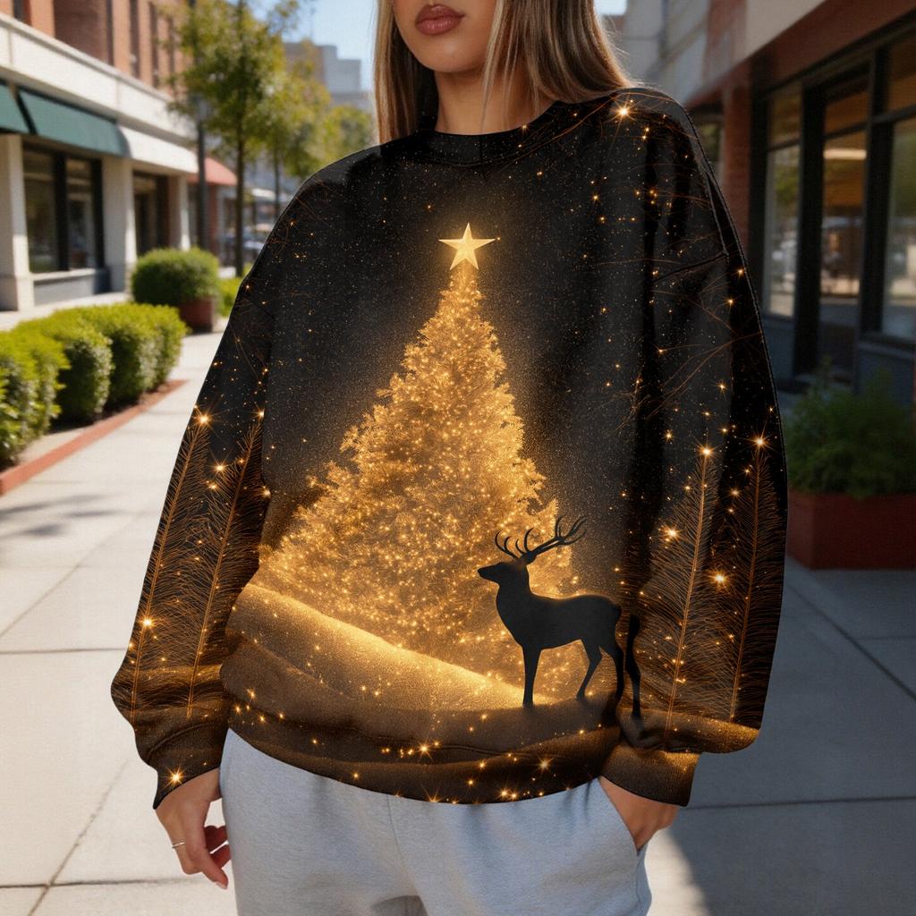 Women's Trendy Christmas Graphic Crewneck Sweatshirt Lightweight Casual Pullover Top for Holiday