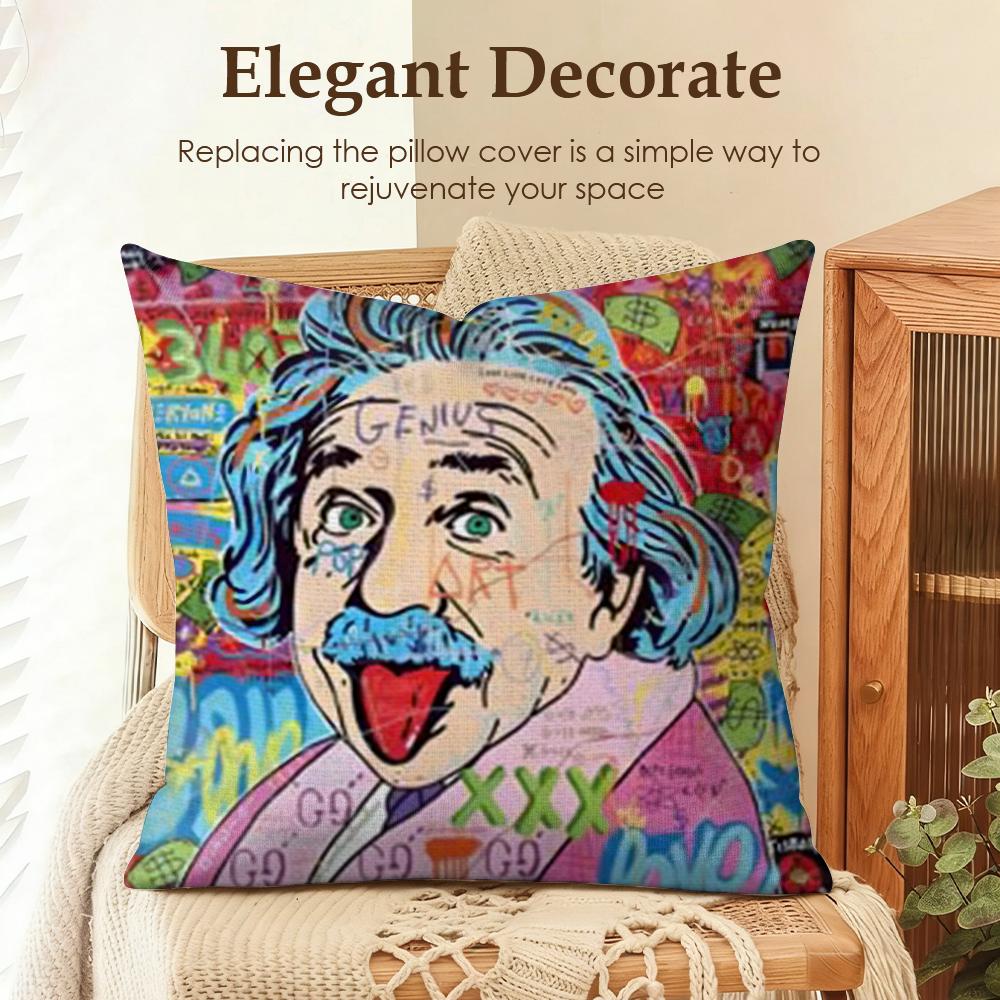 Funny Physics EEINSTEINes Cushion Cover Natural Linen Organic Fabric DoubleSided Printing Sofa Home Decor Gift Pillow Case