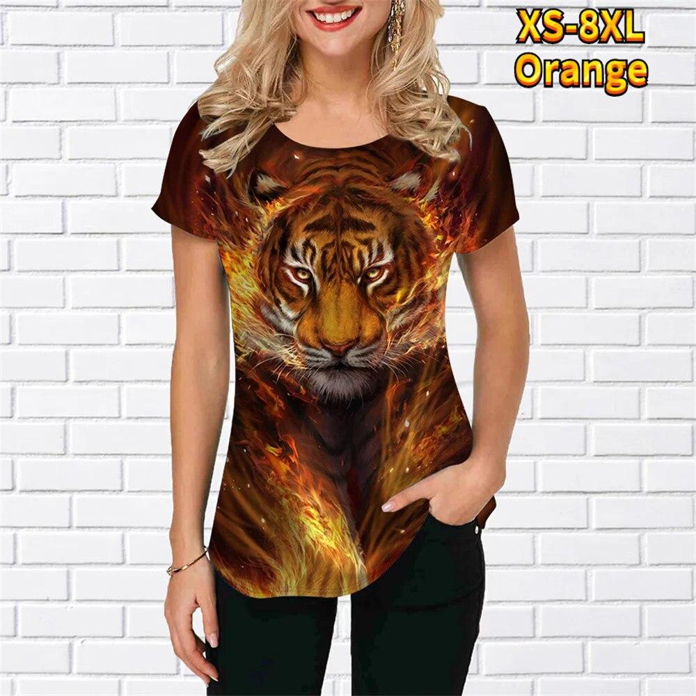 

Модная женская футболка с рисунком тигра, 3D принт, трендовый тонкий светильник с круглым вырезом, белая женская одежда с короткими рукавами, летний пуловер для отдыха XXL