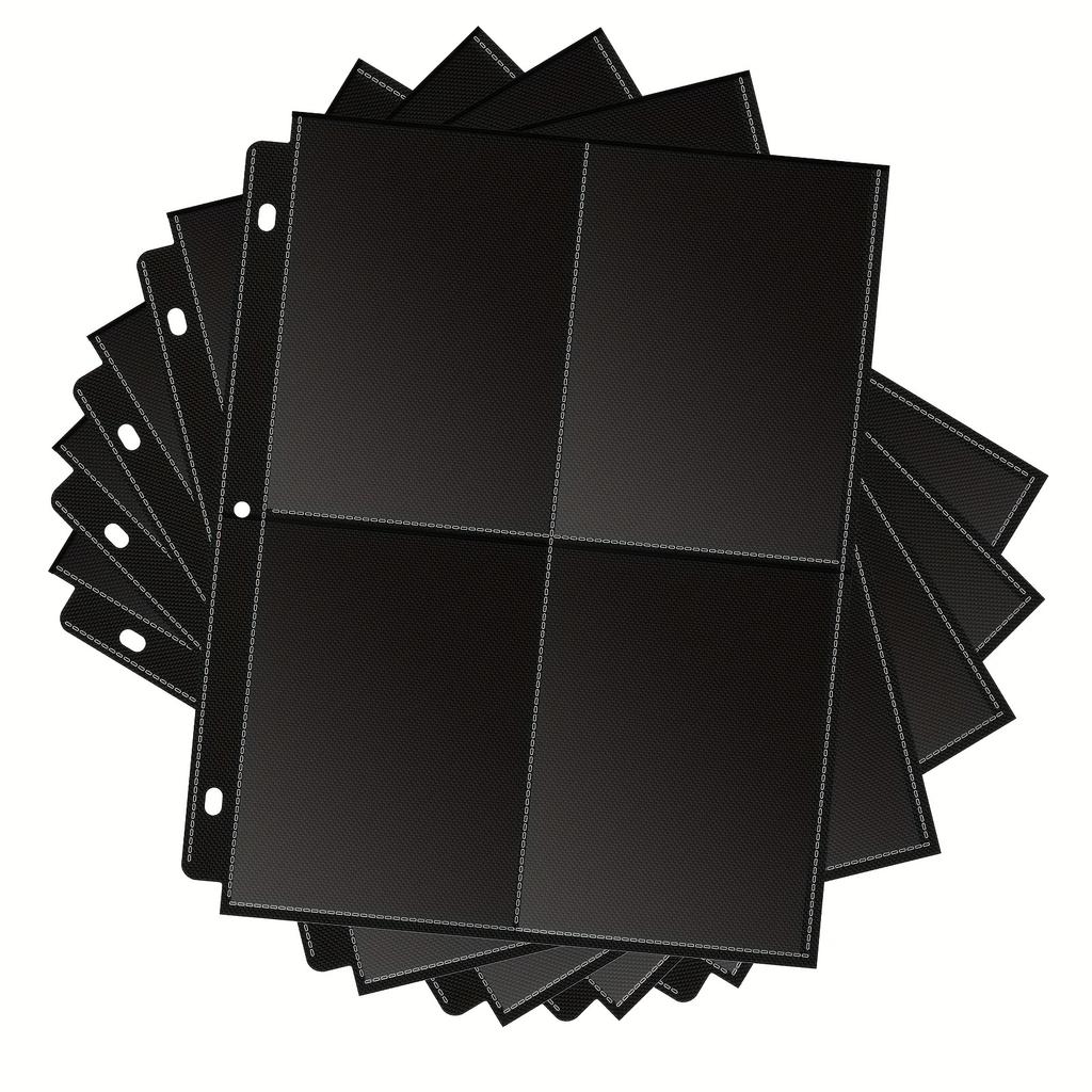 Four-pocket black card sleeve pages, 3-hole double-sided, fits for postcards, photo cards, etc