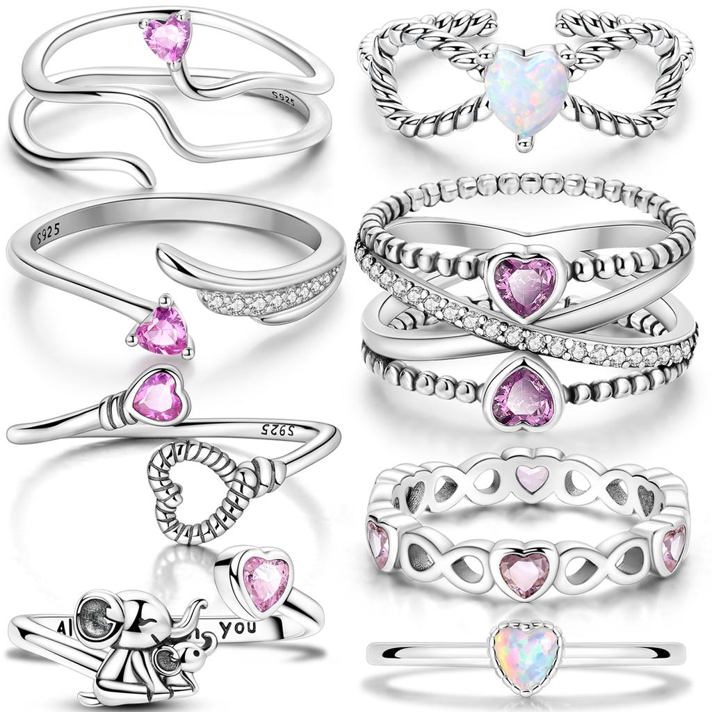 925 Silver Rings Sparking Purple White Pink Blue Zircon LOVE Wedding Ring Women Engagement Jewelry Anniversary Gifts